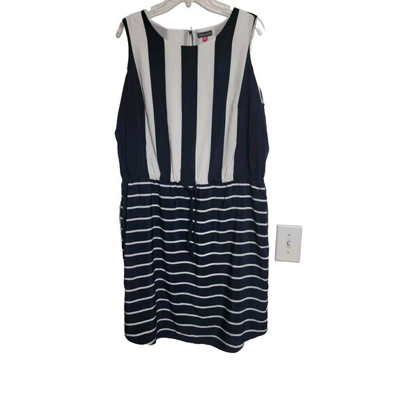 Women Vince Camuto Blue White Stripe Dress Plus 20 Drawstring Waist - Picture 1 of 6